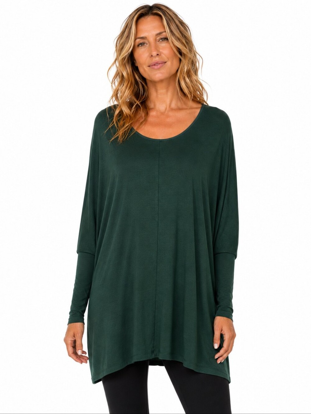 Bryn Walker Batwing Dolman Top M Green Stretch Knit Rayon Lagenlook Oversized